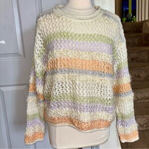 Easel Striped Oversized Sweater Sz Large Lagenlook Pastel Colorful Knit Womens